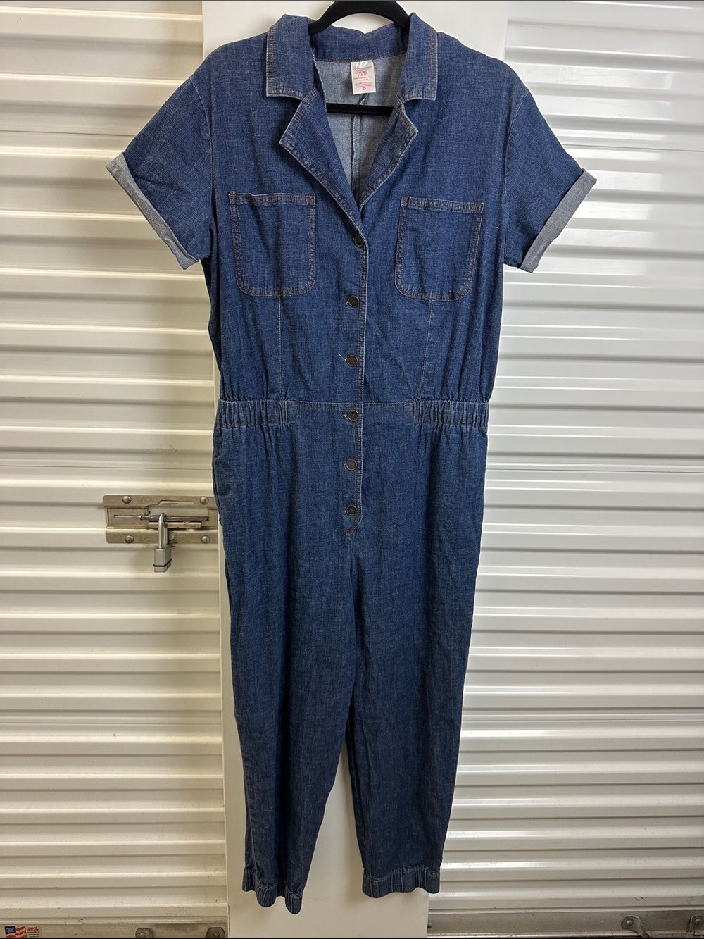 No Boundaries Denim Short-Sleeve Jumpsuit - Blue